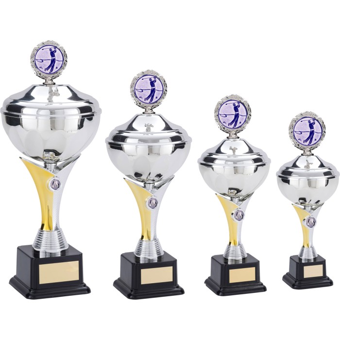 METAL GOLF TROPHY WITH CHOICE OF SPORTS CENTRE - AVAILABLE IN 5 SIZES METAL GOLF TROPHY WITH CHOICE OF SPORTS CENTRE - AVAILABLE IN 5 SIZES